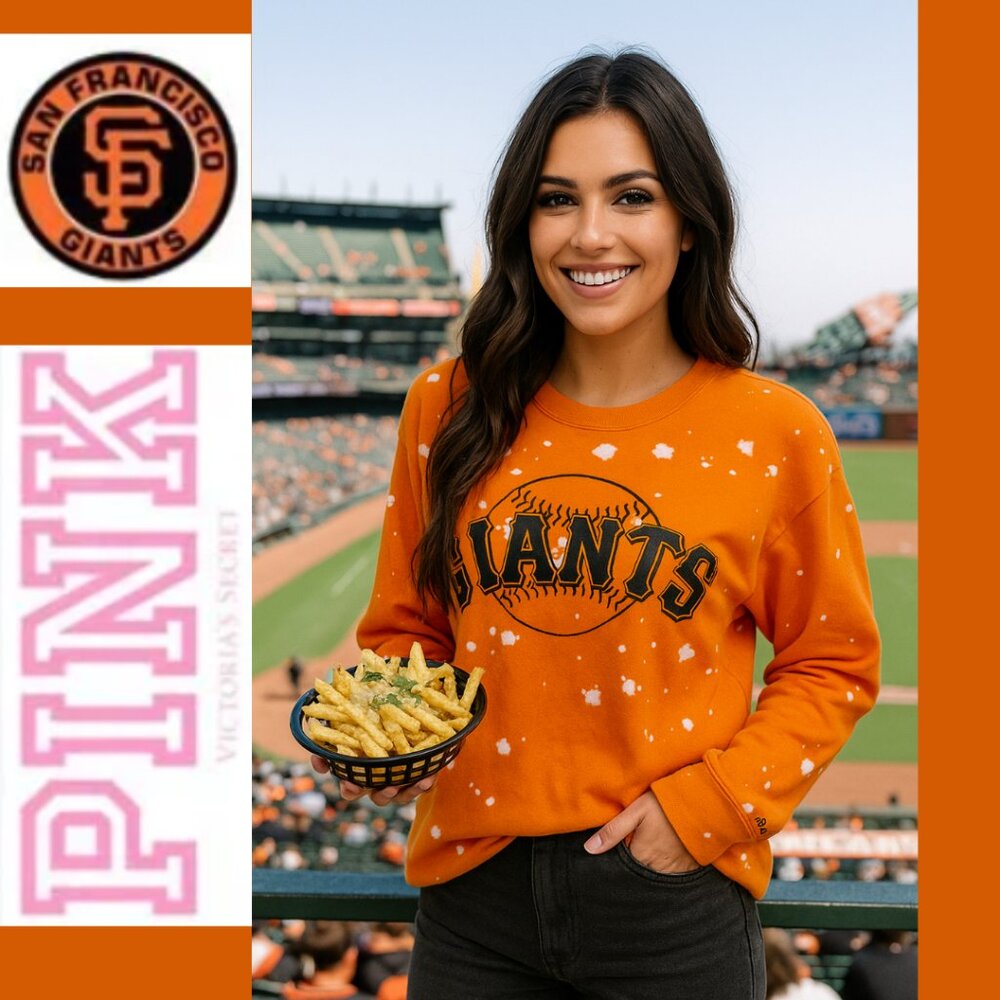 PINK San Francisco Giants Long Sleeve Orange with Splatter Graphics Top (Size M)